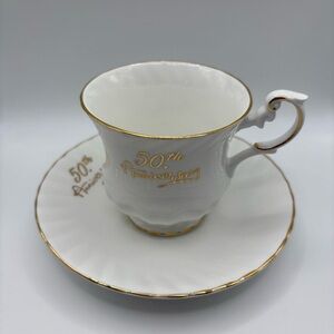 Teacup and Saucer 50th Anniversary Queen’s Rosina China England Vintage Cup